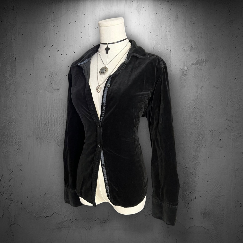 Eddie Bauer Black Cotton Velvet Button Down Long Sleeve Stretch Shirt Petite XL - Picture 5 of 8